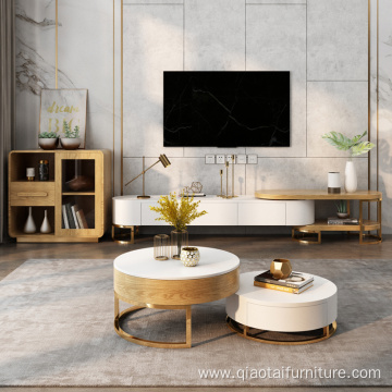 Round Nesting Luxury Gold Wood Coffee Tables